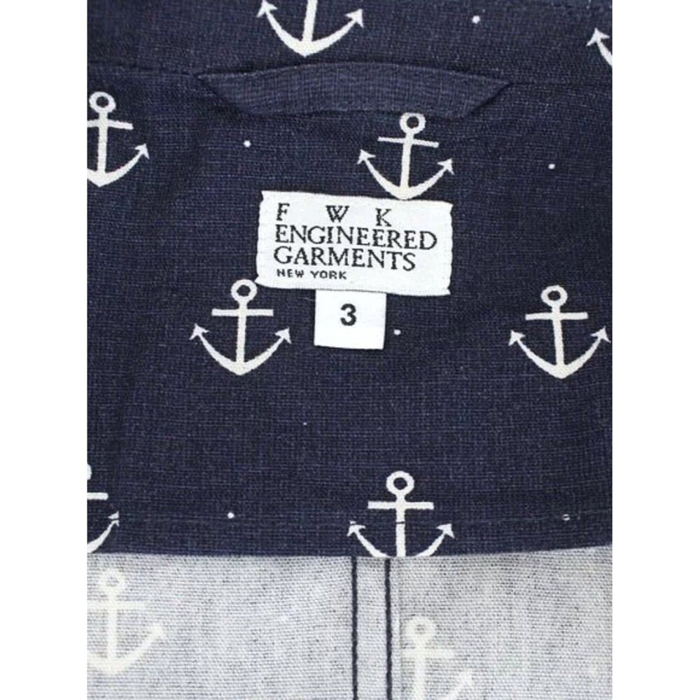 Engineered Garments Baker Jacket Blue Nautical Anchor Print Light Blazer SZ 3 L - Picture 5 of 11